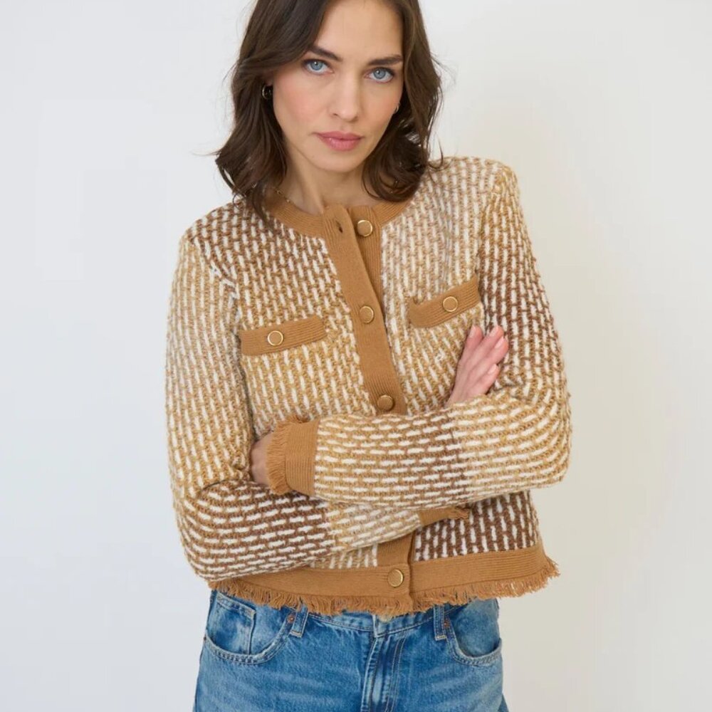 Chanel Style Jacket! XS Elyse Spacedye Fringe Jacket by Central Park West NY